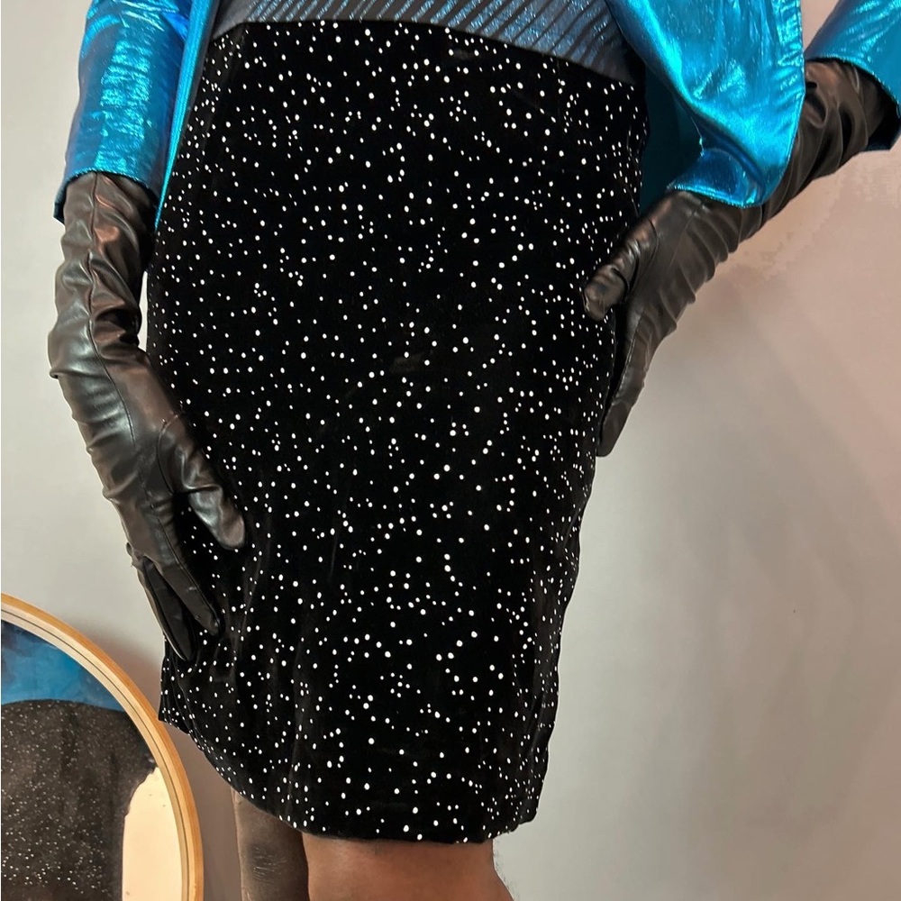 Vintage 80s Early 90s Valentino Black Velvet Starlight Polkadot Pencil Skirt